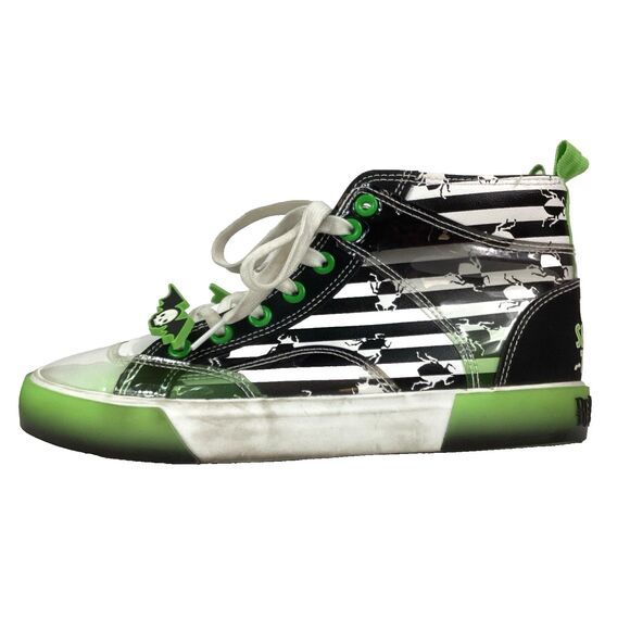 Ground Up Beetlejuice Hi Top-Women 7-Green/Black/White All-Over Print-Bat Charm - Picture 5 of 12